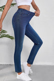 Blue Straight Leg Washed Stretchy Casual Jeans