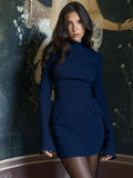 Elegant Dark Blue Knitted Mini Dress