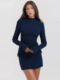 Elegant Dark Blue Knitted Mini Dress