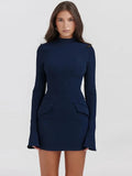 Elegant Dark Blue Knitted Mini Dress