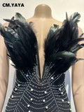 Diamonds Hot Rhinestones Feather Mesh Strapless Plunging V-neck Bodycon Dress 2023 Sexy Party Evening Dresses