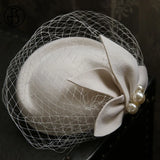 Vintage Face Veil Fascinator Hat Women White Wool Felt Beret