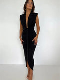 Deep V Neck Rushed Maxi Dress