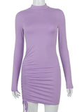 Long Sleeve Rushed Bodycon Dress