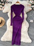 O Neck Sexy Slim Elastic Oversized Basic Bodycon Long Dress