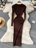 O Neck Sexy Slim Elastic Oversized Basic Bodycon Long Dress