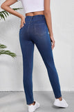 Blue Straight Leg Washed Stretchy Casual Jeans