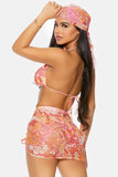 Raspberry Pink Covered Up Ruched Mesh Pool Swimwear High Waist Skirt