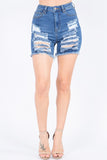 FRONT & BACK DISTRESSED DENIM SHORTS