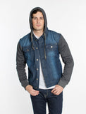 DENIM JACKET WITH HOOD   DARK BLUE