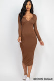 Split Neck Long Sleeve Midi Dress