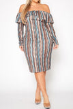 Plus Size Multi Striped Off Shoulder Dress