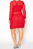 Plus Size Mesh Contrast Long Sleeve Mini Dress