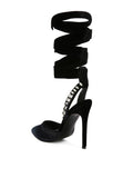 Velvet Diamante Tie Up High Heeled Sandals