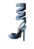 Velvet Diamante Tie Up High Heeled Sandals