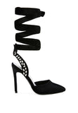 Velvet Diamante Tie Up High Heeled Sandals