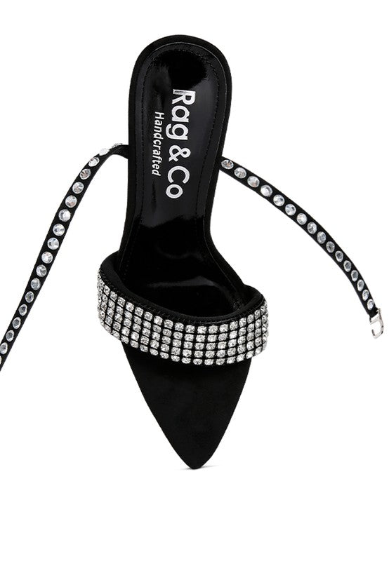 ZURIN Black High Heeled Diamante Sandals