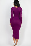 Split Neck Long Sleeve Midi Dress