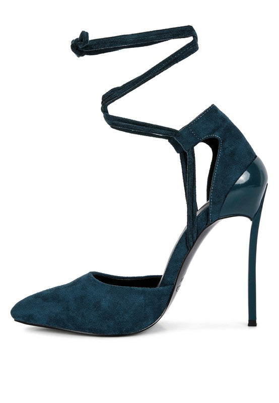 RULE BREAKER Black Lace Up Stiletto Sandals