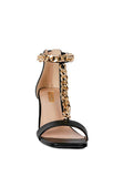 Real Gem Mid Heel Chain Detail T-strap Sandal