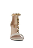 Real Gem Mid Heel Chain Detail T-strap Sandal