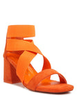 Elastic Strappy Block Heel Sandals