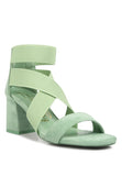 Elastic Strappy Block Heel Sandals