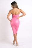 Satin pu tube midi dress