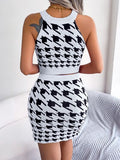 Houndstooth Sleeveless Top and Skirt Sweater Set