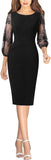 Mesh Bishop Sleeve Front Zipper Cocktail Party Bodycon Pencil Dress