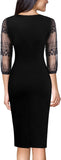 Mesh Bishop Sleeve Front Zipper Cocktail Party Bodycon Pencil Dress