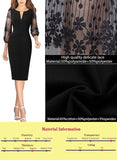 Mesh Bishop Sleeve Front Zipper Cocktail Party Bodycon Pencil Dress