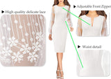 Mesh Bishop Sleeve Front Zipper Cocktail Party Bodycon Pencil Dress