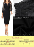 Mesh Bishop Sleeve Front Zipper Cocktail Party Bodycon Pencil Dress