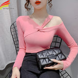 New Knitted Blouse Off The Shoulder Long Sleeve Body Shirt Woman Streetwear Ladies Tops