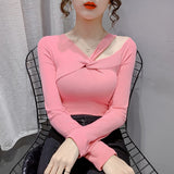 New Knitted Blouse Off The Shoulder Long Sleeve Body Shirt Woman Streetwear Ladies Tops