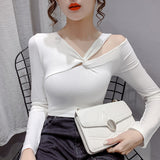 New Knitted Blouse Off The Shoulder Long Sleeve Body Shirt Woman Streetwear Ladies Tops