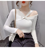 New Knitted Blouse Off The Shoulder Long Sleeve Body Shirt Woman Streetwear Ladies Tops