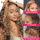 30 Inch 13x4 Cheap Highlight Wig Curly Human Hair Wig Colored Honey Blonde Lace Front Human Hair Wigs for Women Wave Frontal Wig