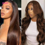 Chocolate Brown Straight Lace Front Wig Colored Human Hair Wigs For Black Women Body Wave Lace Closure Wig Brown Deep Wave Wigs