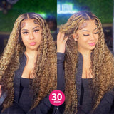 30 Inch 13x4 Cheap Highlight Wig Curly Human Hair Wig Colored Honey Blonde Lace Front Human Hair Wigs for Women Wave Frontal Wig