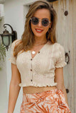 Buttoned Frill Hem Cropped Knit Top