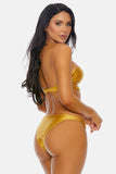 Gold Cali Tube Bandeau Gold Metal Hardware High Cut Bottoms Sexy Bikini Swimwear 2 Piece Set